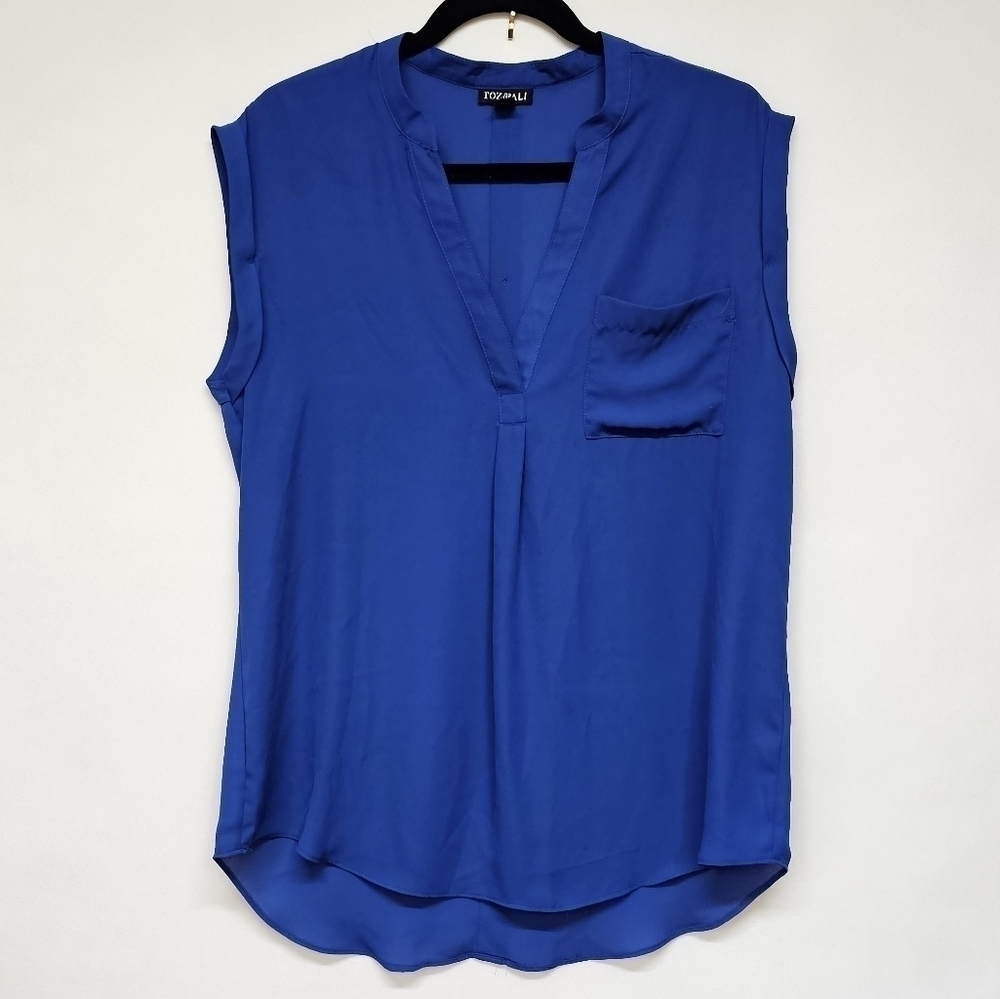 Roz & Ali cobalt sleeveless sheer blouse